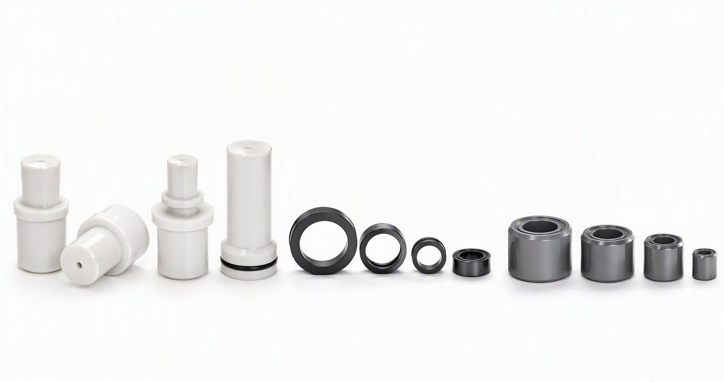 Precision technical ceramic components — zirconia plungers, silicon carbide seal rings, silicon nitride rollers